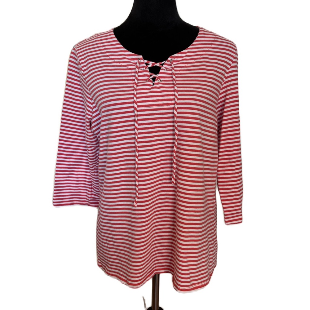 Onque Casual Red Striped Lace-Up Blouse